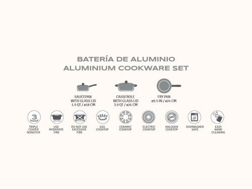 Bateria Aluminio Antiadherente Granito Hudson Gra01 Color Gris