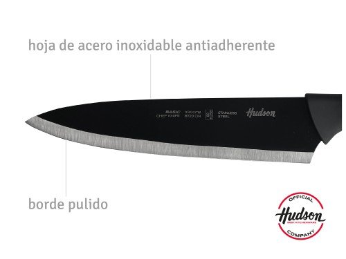 Cuchillo Chef 8'' Basic Linea Hudson Acero Inoxidable Color Negro