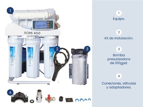 Ósmosis inversa para agua de pozo, agua sin contaminantes Romi 400