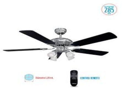 Ventilador Techo c/Luz 80W Silver-Negro 5 Vel Aspas Madera CR LILIANA