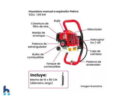 HOYADORA A EXPLOSIÓN 2 TIEMPOS 52 CC 1 HOMBRE 2.2 HP PEKTRA