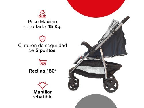 Cochecito de Paseo con Manillar Rebatible 1390 gris Bebesit