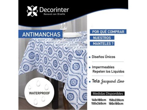 Mantel de Mesa Jacquard 1.50 x 2.20 cm Mistika Impermeable Antimanchas