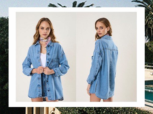 Camisaco CALIA en denim 100 % algodon, corte oversize