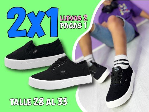 Zapatilla tipo Pancha Alpargata negro Rave Urbana Skate niño niña 2x1