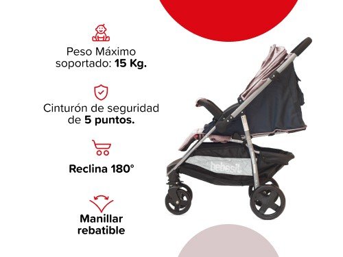 Cochecito de Paseo con Manillar Rebatible 1390 Rosa Bebesit