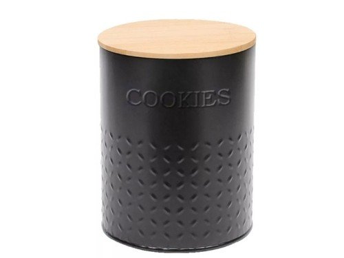 Lata Cookies Deco Y Guardado Diseño Negro Y Tapa Bambu Carol