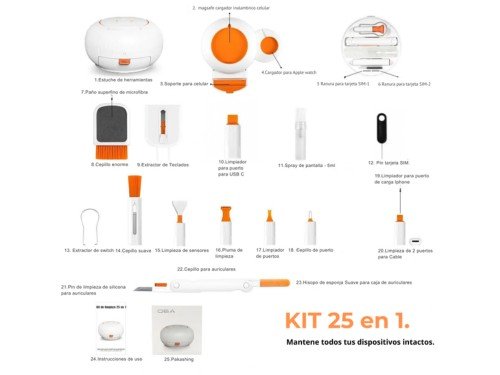 Kit Limpiador 25 En 1 Para Celulares, Auriculares Y Teclados