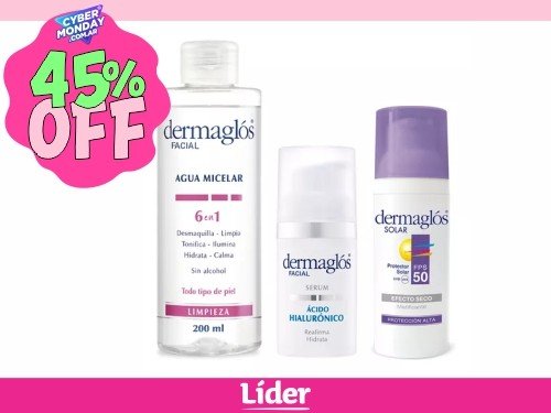 DERMAGLOS COMBO Facial: Agua Micelar + Serum + Protector Solar facial