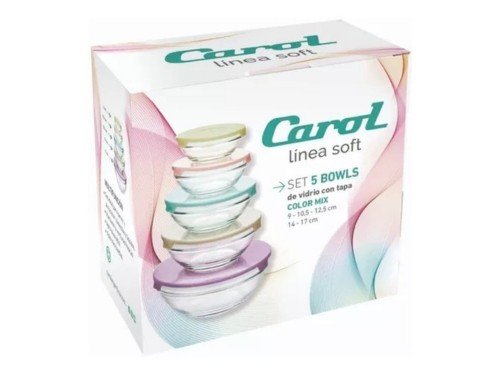 Set 5 Bowls Tapa Multicolor C/caja Carol - Mix Pastel