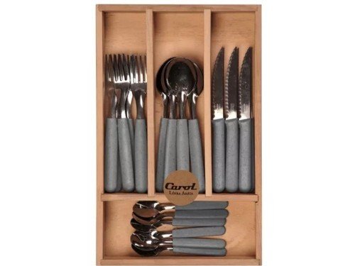 Juego Set Cubiertos 24 Piezas Cubiertera Madera Areia Carol