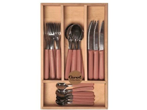 Juego Set Cubiertos 24 Piezas Cubiertera Madera Areia Carol