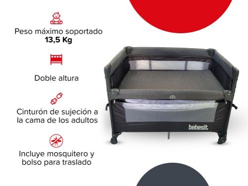 Practicuna Colecho con Mosquitero dos niveles plegable Gris Bebesit