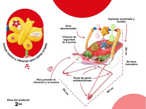 Mecedora con Vibración y juguetes Rosa Bebesit