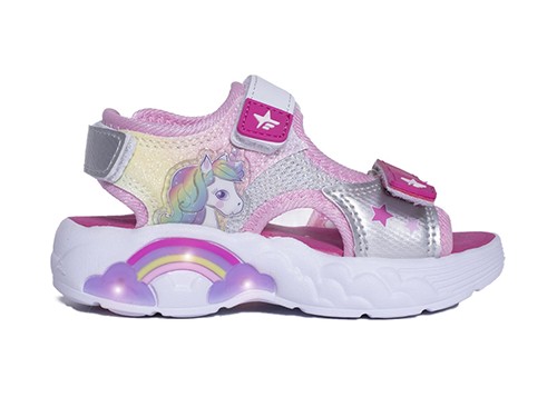 Sandalias Footy Nena Reinbow Unicorn Rosa Con Luz