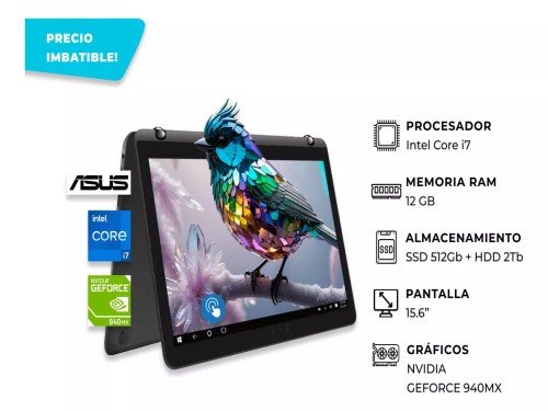 Notebook Tactil 2 En 1 Asus I7 12gb 512gb + 2tb Nvidia 940mx