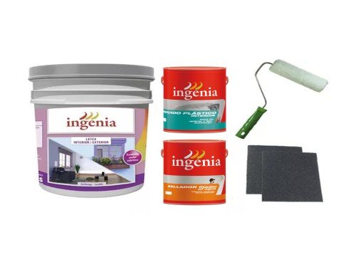 Combo Pintura Látex 20l + Enduido + Fijador + Rodillo + lijas INGENIA