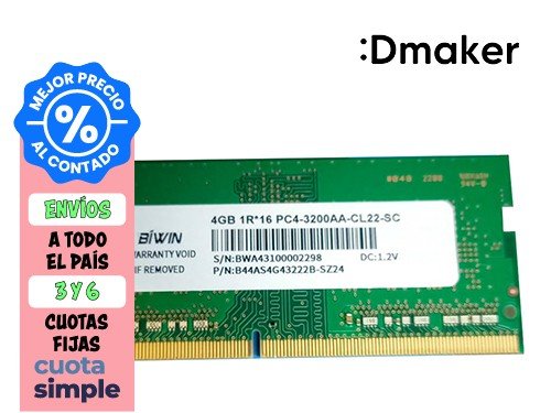 MEMORIA RAM 4GB DDR4 3200MHZ BIWIN NOTEBOOK 