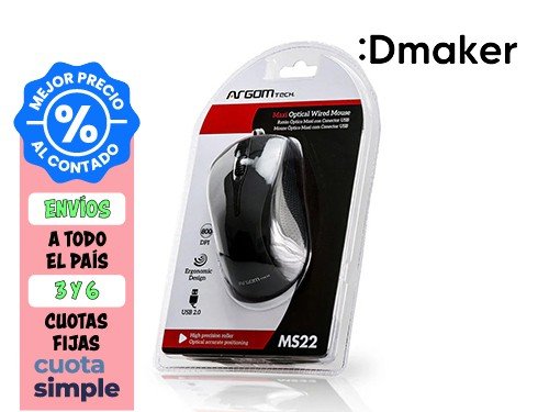 MOUSE ÓPTICO ARGOMTECH MAXI MS22 800DPI USB NEGRO 3 BOTONES