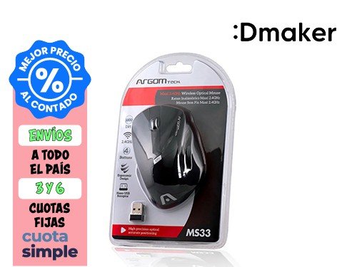 MOUSE WIRELESS ARGOMTECH MAXI MS33 2.4GHZ 4 BOTONES NEGRO