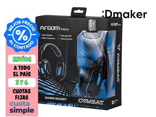 AURICULAR GAMER OVER EARS ARGOMTECH - MICRÓFONO COMBAT USB NEGRO-AZUL