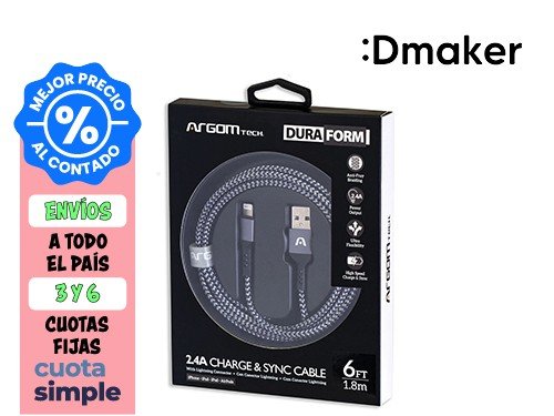 CABLE LIGHTNING-USB 2.0 ARGOMTECH 1.8 METROS NYLON NEGRO