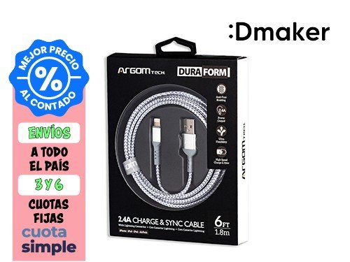 CABLE LIGHTNING-USB 2.0 ARGOMTECH 1.8 METROS NYLON BLANCO