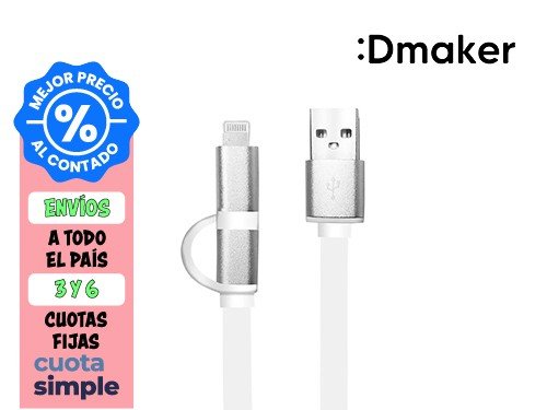 CABLE LIGHTNING-MICRO USB 2 EN 1 ARGOMTECH 1 METRO BLANCO