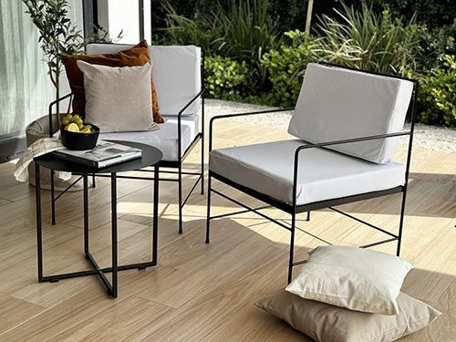 Set de sillones para exterior con almohadones modelo Camastro 60x60