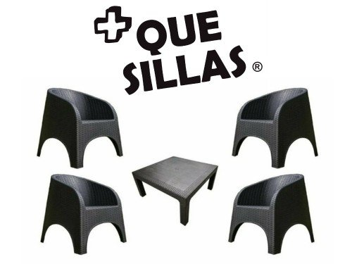 Juego de Jardín 4 Sillones Simil Rattan + Mesa ratona 70 x 70 Alejo