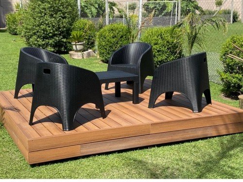 Juego de Jardín 4 Sillones Simil Rattan + Mesa ratona 70 x 70 Alejo