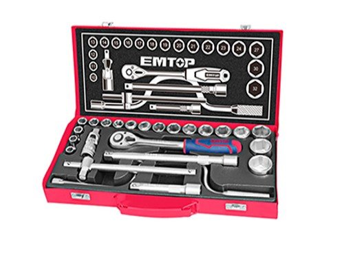 Set de tubos y llave criquet de 24 piezas 1/2" caja metálica Emtop