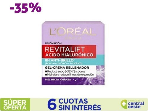 Crema Gel Loreal Revitalift Ácido Hialurónico x50ml