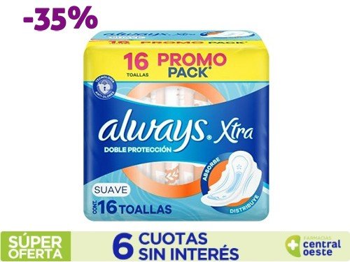 Toallas Femeninas Always Xtra Doble Proteccion Suave x16un