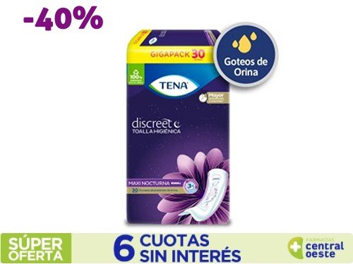 Toallas Femeninas Tena Discreet Maxi Nocturna x30