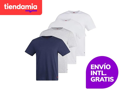 Pack de 4 camisetas Levi's para hombre, cuello redondo, 100% algodón