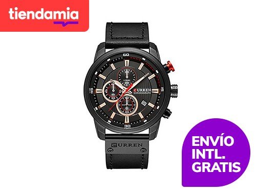 Reloj Curren 8291 | correa de piel con cronógrafo negro