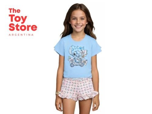 Disney Set 3 Piezas Pijama Stitch Algodón Mangas Cortas Licencia OF.