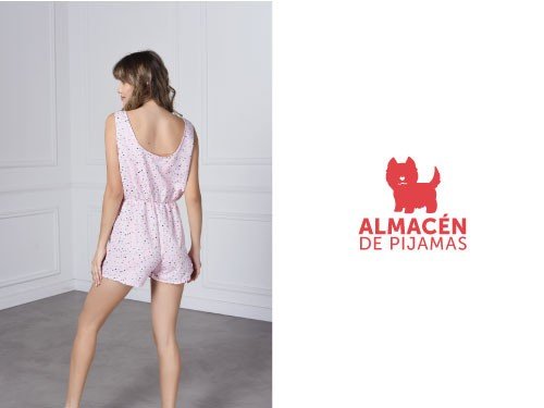 Pijama Enterito Corto Mujer Rosa con lunares | Almacén de pijamas