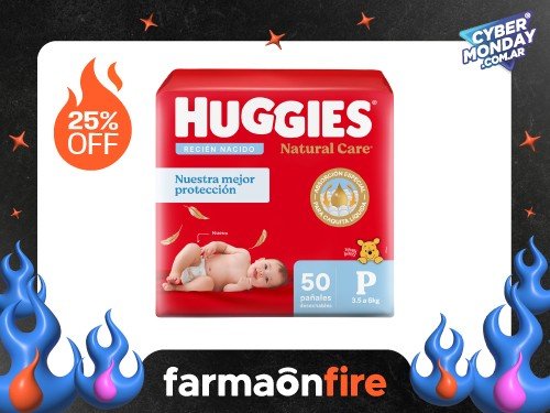 HUGGIES - Pañales natural care talle p ahorropack (50 unidades)