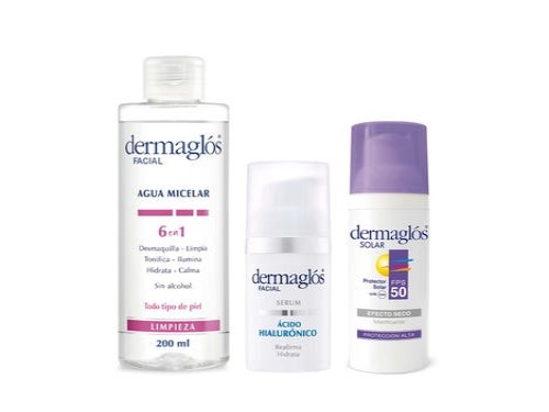 Kit Facial Dermaglós Agua Micelar + Serum + Protector Solar