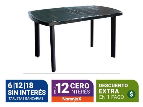 Mesa Plastica Garden Life Recta Maldivia Negra 134 X 84 F4235501