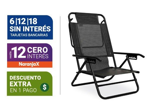 Reposera Playera Descansar Art. 80050 Caño Aluminio Negro 7/8"