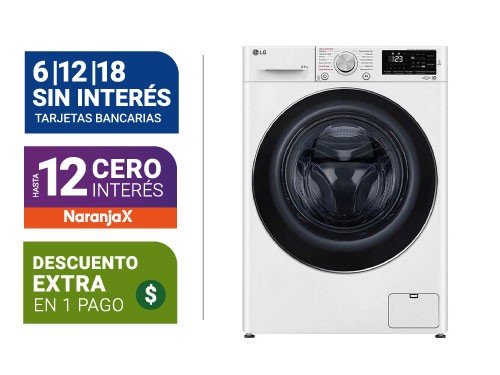 Lavarropas Automatico Lg C/Frontal Wm85Wvc5S6P 8.5Kg Inverter Blanco