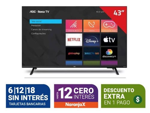 Smart Tv 43" Aoc Led 43S5135/77G Roku Smart Fhd