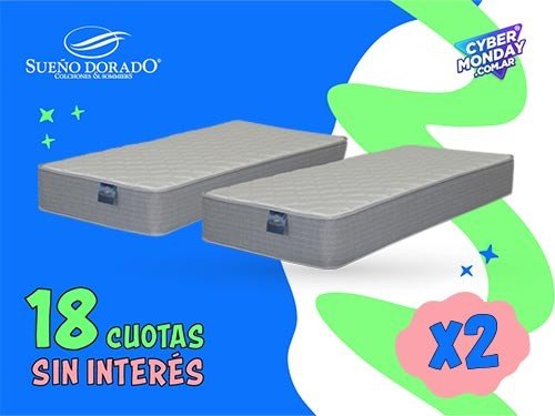 Oferta 2 Colchones 1 Plaza 80 x 190 x 23 Spring center Sueño Dorado