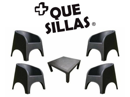 Juego de Jardín 4 Sillones Simil Rattan + Mesa ratona 90 x 90 Alejo