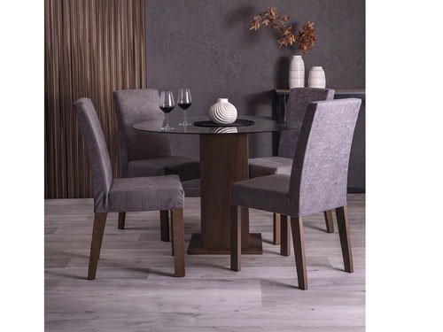 JUEGO DE COMEDOR 4 SILLAS NATALE VIDRIO 110X110X76CM