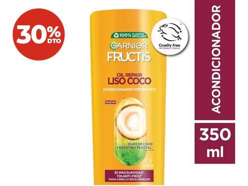 30% Acondicionador Fructis Liso Coco 350 Ml.