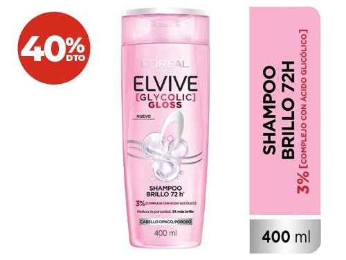 40% Shampoo Glycolic Gloss Elvive 400 Ml.